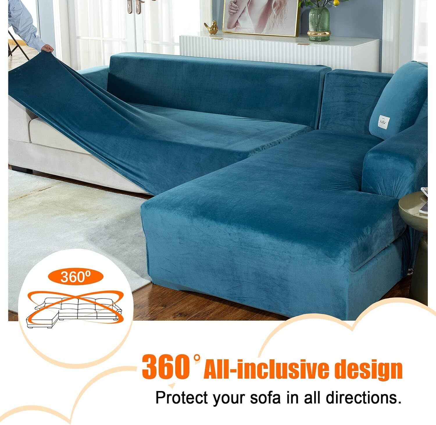 SHANNA Thick Velvet L Shape Sofa Covers, Non-Slip Sectional Couch Cover Protector Plush Sofa Slipcovers with 2pcs pillowcase for Living Room
