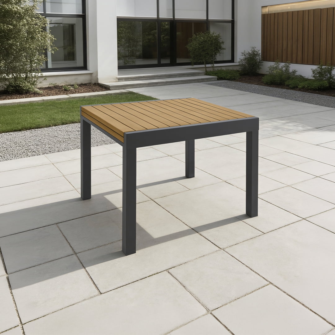 Expandable Aluminum Outdoor Patio Dining Table for 4-8, Extendable 38" to 76", Weather-Resistant, Teak