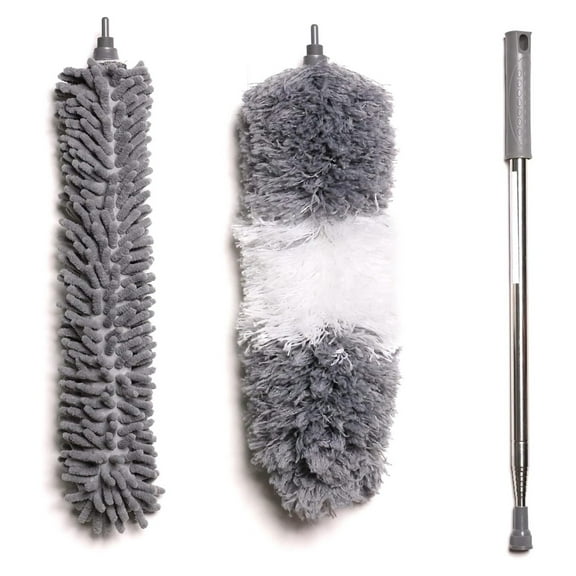 Ceiling Fan Duster with Extension Pole, 7 Ft Long Microfiber Dusters for Cleaning with 2 Brushes for High Ceiling, Cobweb Duster, Walls, Furniture and Home Cleaner