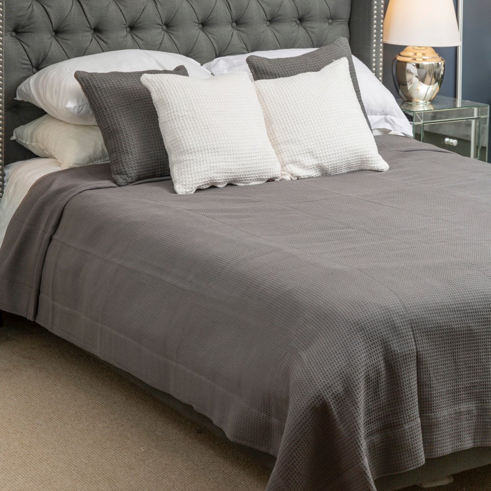 Fabstyles Cotton Waffle Weave Lightweight Bed Blanket, Queen/King, Gray