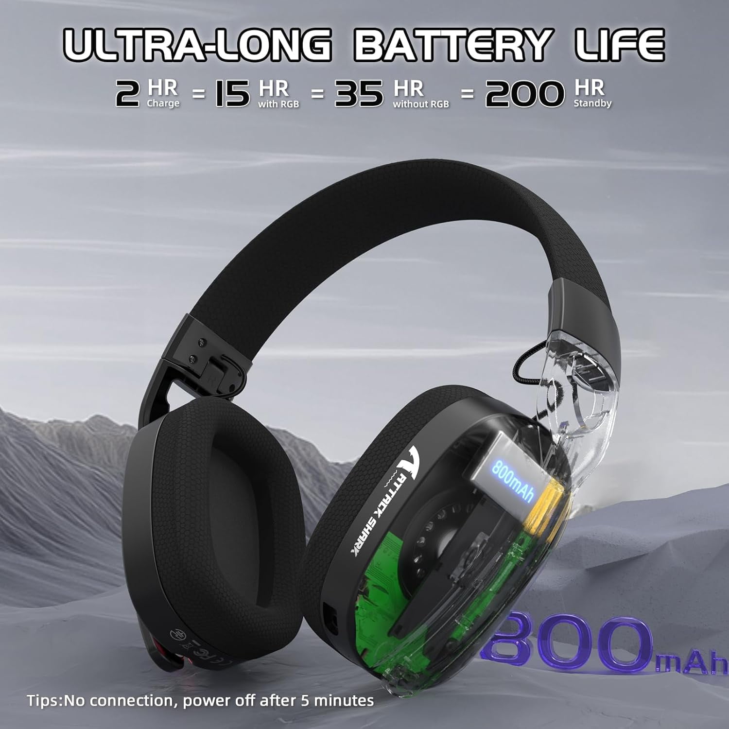 ATTACK SHARK L90 Ultralight RGB Wireless Gaming Headset with Plug-in Microphone,Bluetooth 5.3 & 2.4G Wireless & Wired Headphone, 7.1 Surround Sound for Xbox One Series, PS4,PS5 & PC (Black)