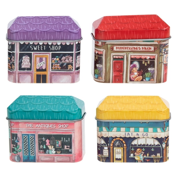 4 Unids Casa Diseño Cajas de hojalatas Mini Casa Cajas de lata Cajas de caramelo (Patrón aleatorio)