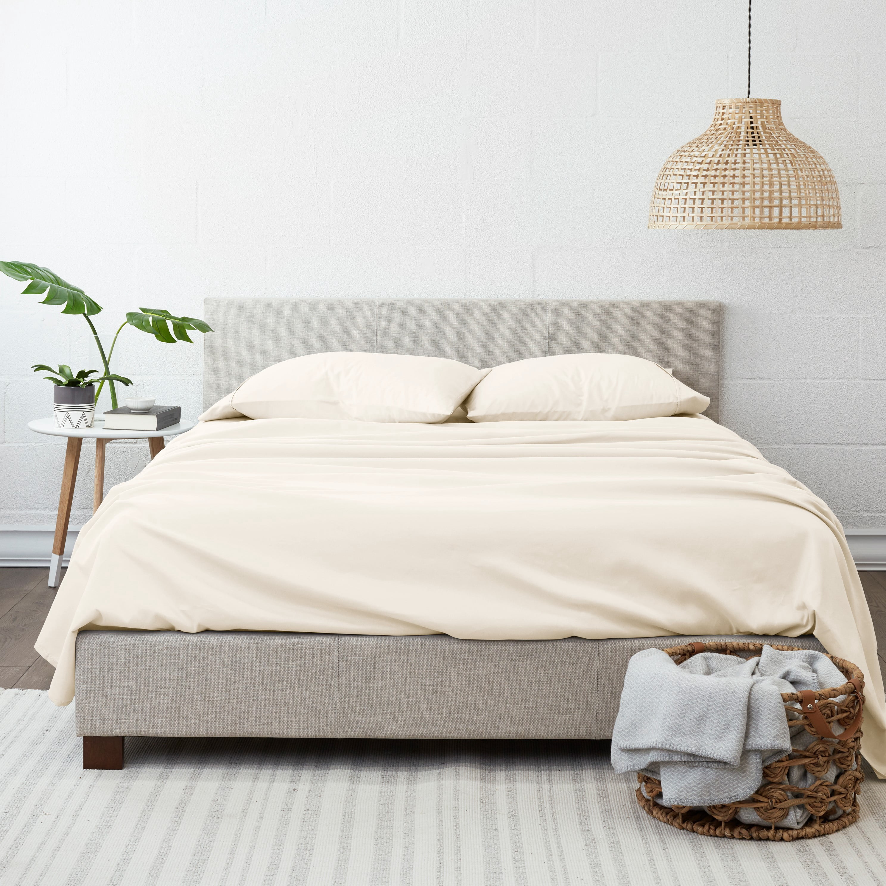 Noble Linens 4 Piece Solid Microfiber Bed Sheet Set, Ivory, California King