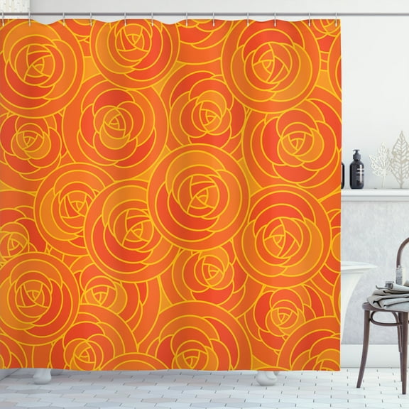Ambesonne Orange Shower Curtain, Outline Roses Autumn, 69"Wx75"L, Orange and Vermilion