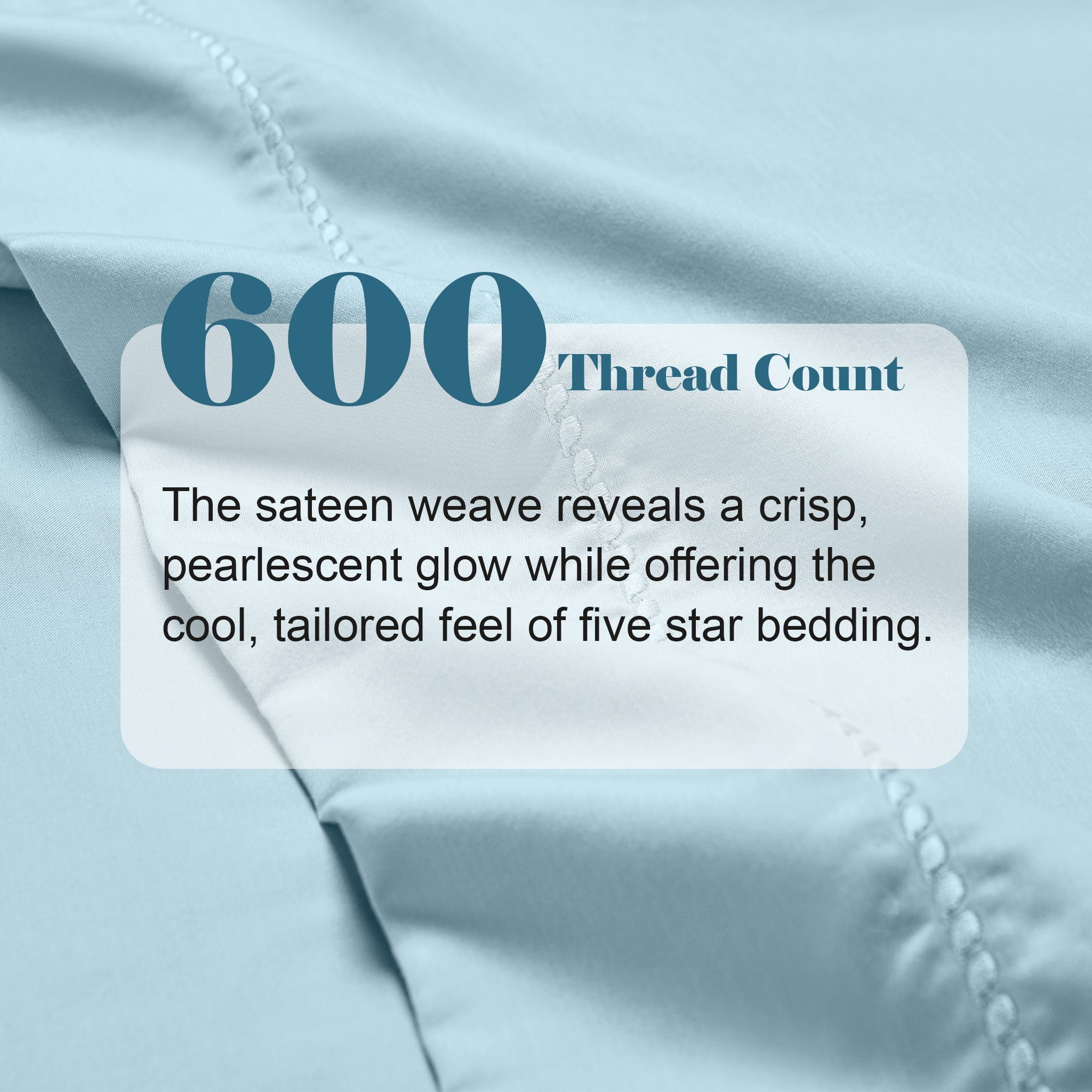 Superior Cotton Blend 600 Thread Count Dash Stitch Hem Sheet Set, Split King, Blue