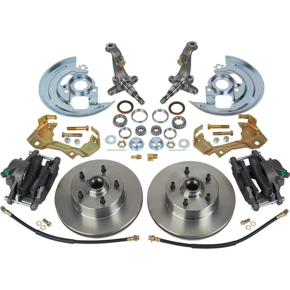 Speedway Motors Front Disc Brake Kit Compatible with 1962–1967 Chevy II and Nova X-Body, Includes Stock Height Spindles, 11-Inch Rotors, GM Calipers, Bearings, Seals, & Brake Lines