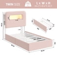 thumbnail image 2 of Homfa 2 Piece Twin Size Beds LED Bed Frame with Storage Headboard & USB Ports & Outlets, Velvet Upholstered Platform Bed Frame with 2 Drawers, Pink, 2 of 8