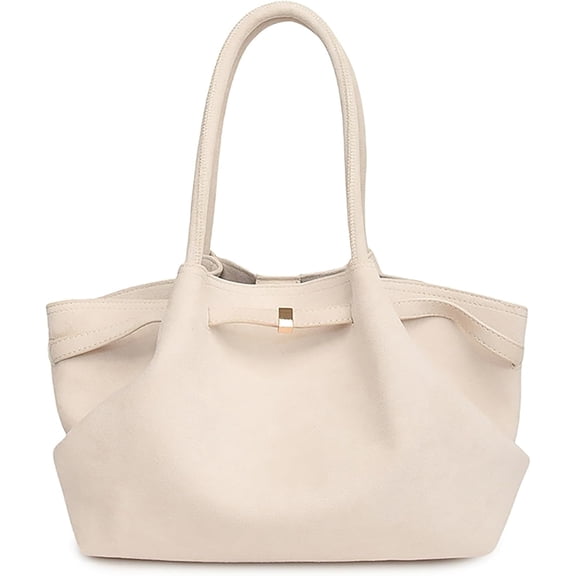 Kwuty Faux Suede Tote Bag for Women, Hobo Handbag Women Vintage Shoulder Bag Purse for Work Office Travel（Beige）
