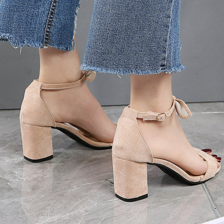 Beige thick shop heel shoes