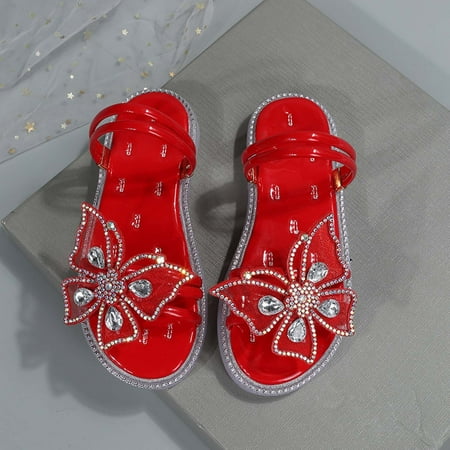 

Flash Pick of the day Summer Middle And Big Children Girls Rhinestone Butterfly Sandals Beach Shoes Open Toe Sandals Red Sandals For Kids Size 7-8 Years