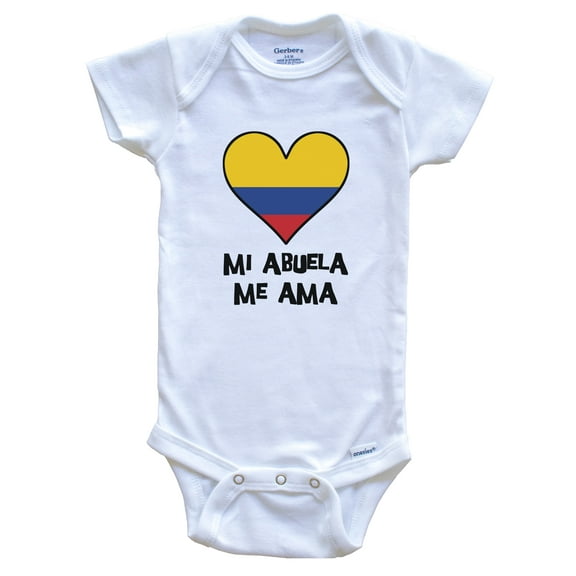 My Grandma Loves Me Spanish Language Colombia Flag Heart Baby Bodysuit - Mi abuela me ama, 0-3 Months White
