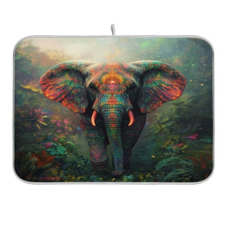 

Vibrant Elephant in Forest Dish Drying Mat 16x18 Absorbent Microfiber Draining Rack Pad for Kitchen Counter Sink