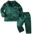 thumbnail image 2 of UACY Kids Baby Girl Boy Satin Pajama Set, Button Down Sleep Shirt Top and Long Pants Bottoms, Sleepwear Loungewear Clothes (Green, 4-5 Years), 2 of 4