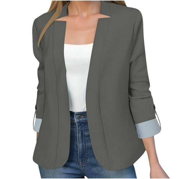 Womens Cardigans Long-sleeved Blazer Buttonable Sleeves Solid Color Casual Cardigan Jacket Coat Outerwear Dark Gray M,Coats for Women