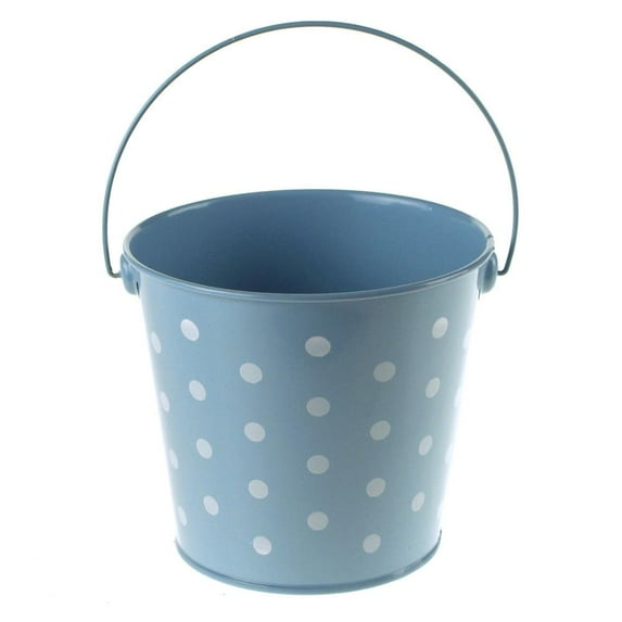 polka dot metal pail bucket party favor, 5-inch, light blue