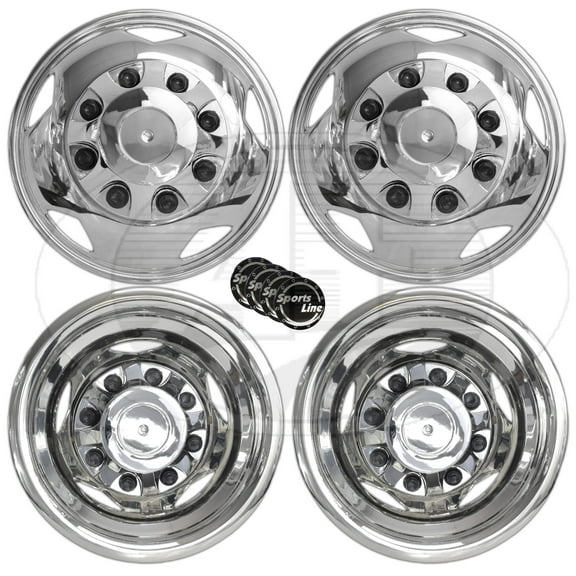 2011-2015 GM/Chevy 3500 HD 17" 8 Lugs Stainless Steel Dually Wheel Simulator with Hub Caps and Car Emblems