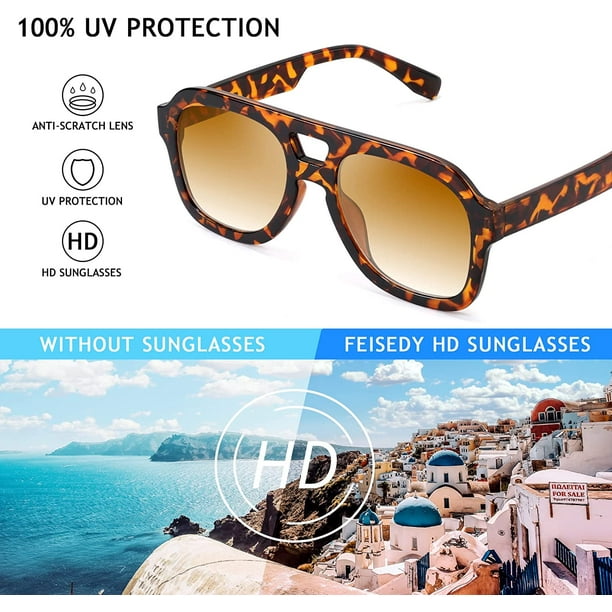 FEISEDY Vintage Aviator Sunglasses Double Bridge Women Men  display picture 1