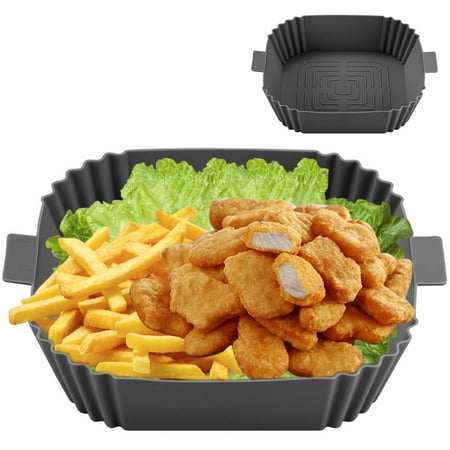 

Protoiya 1/2Pcs Air Fryer Silicone Pot with Handle Square Liners Tray with 2 Brushes Vegetables Chicken Beef Baskets for Air Fryer Oven Microwave