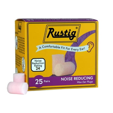 Rustig Noise Reducing Comfort Plugs - Wax Ear Plugs with up to 24 Decibels of Hearing Protection - 25 Pair