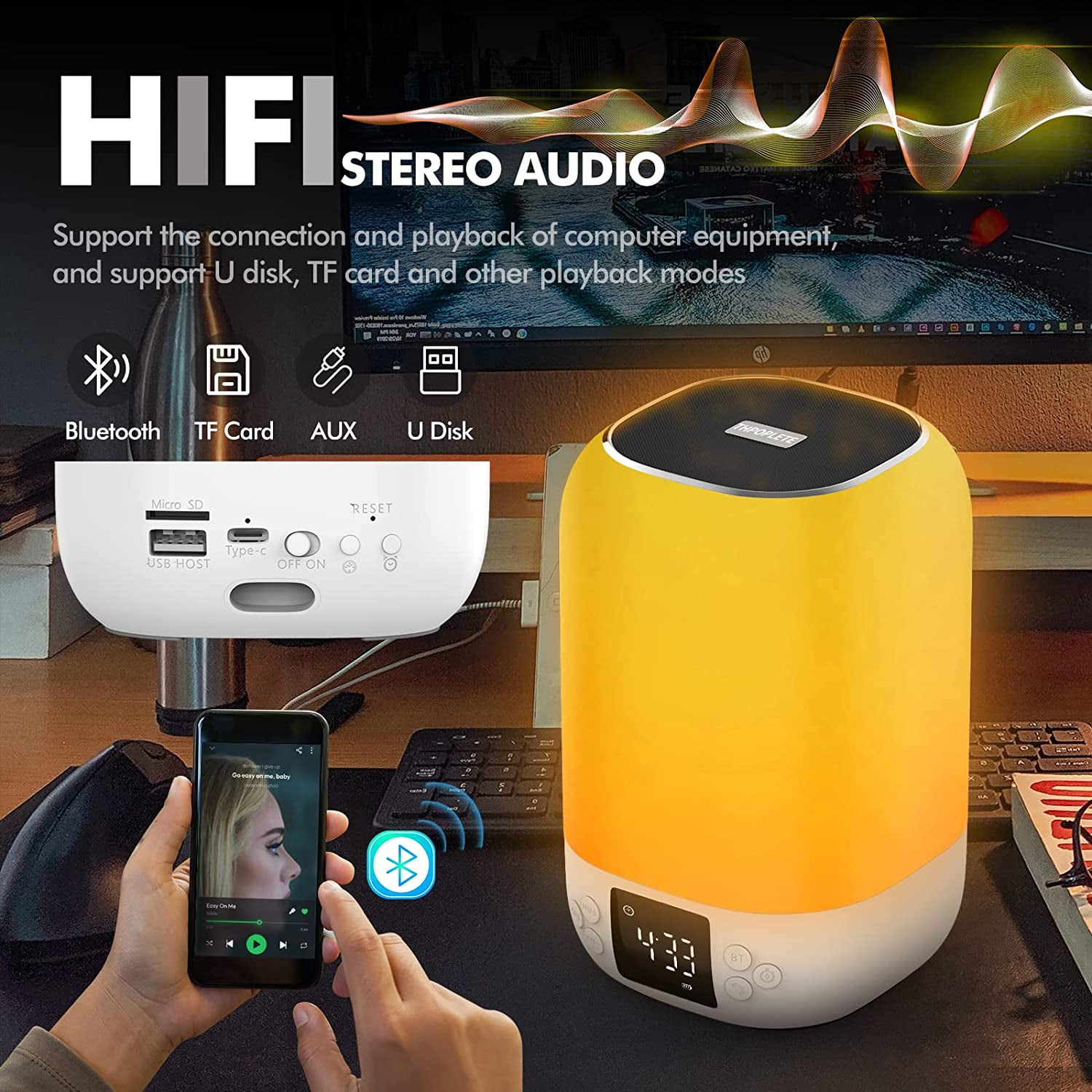 Thpoplete Night Light Bluetooth Speaker , Alarm Clock, White Noise Sound Machine, Gift for Teenage Girls/Boys