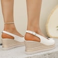 thumbnail image 5 of Rokment Womens Metallic Color Block Platform Wedge Dressy Sandals Vintage Casual Leather Peep Toe Chunky High Heels Slingback Dress Summer Shoes with Adjustable Back Strap for Ladies White Size 6.5, 5 of 8