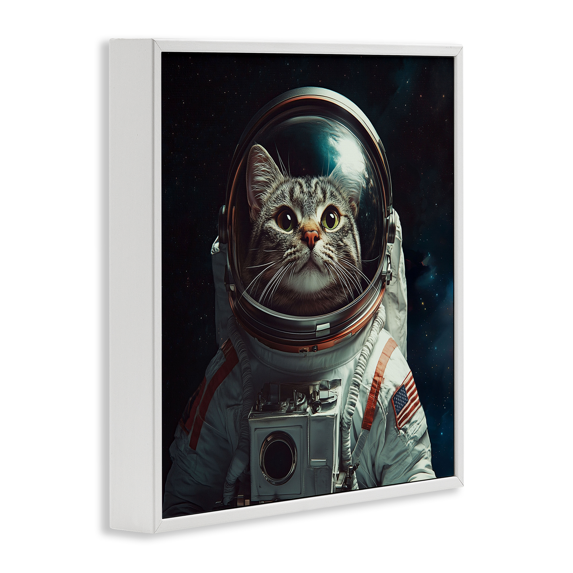 Catstronaut Cat Astronaut White Framed Giclee Art, design by Jim Baldwin