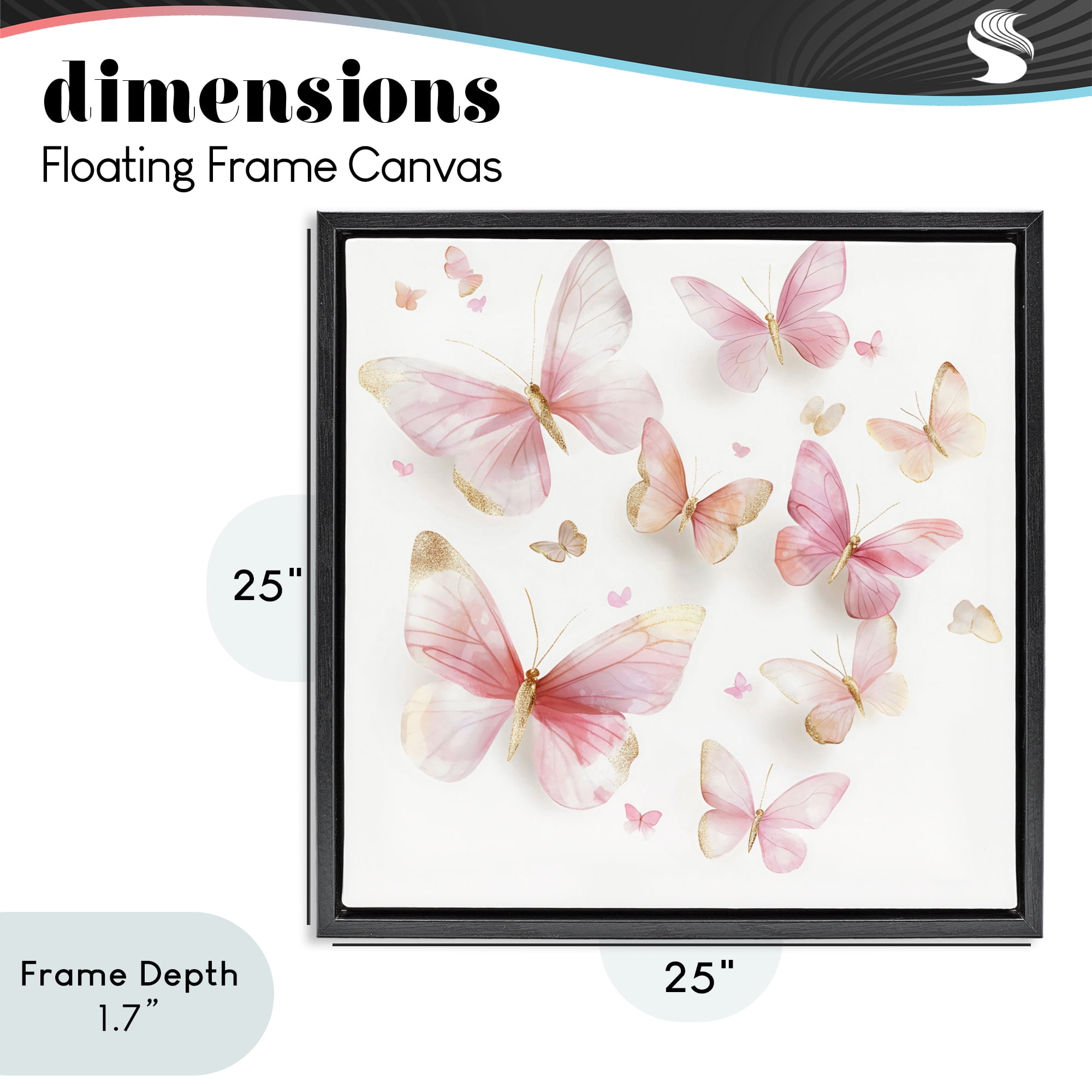 Stupell Industries Pink & Gold Butterfly Rabble Black Framed Floater Canvas Wall Art, design by Creative Studio