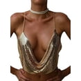 thumbnail image 1 of Fortune Women Sequins Camisoles Backless Halter Crop Tops Clubwear Ruched Deep V Neck Tops, 1 of 6