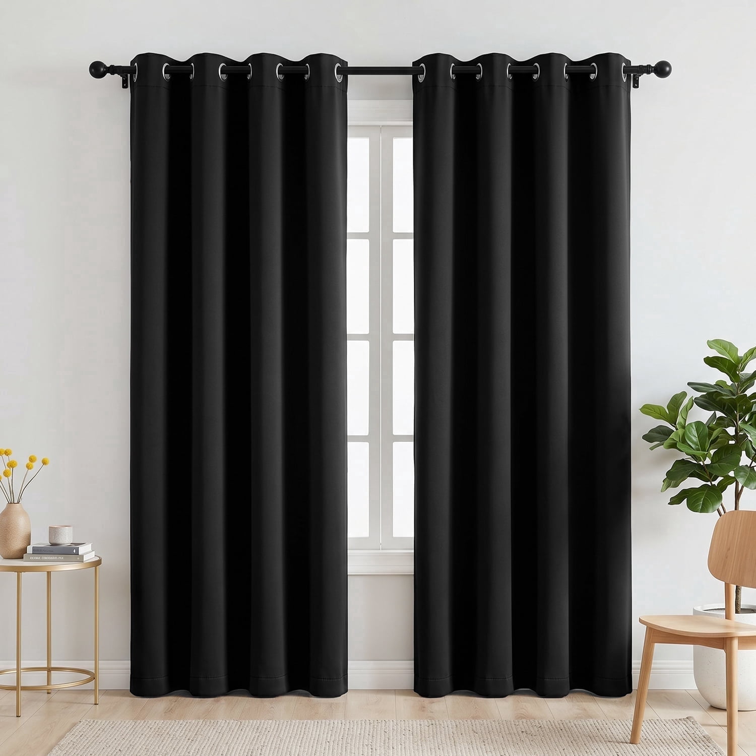 Blackout Curtains, 52 x 84 inch Black Curtains Set of 2 Panels, Thermal Insulated Room Darkening Curtains for Bedroom, Privacy Protection