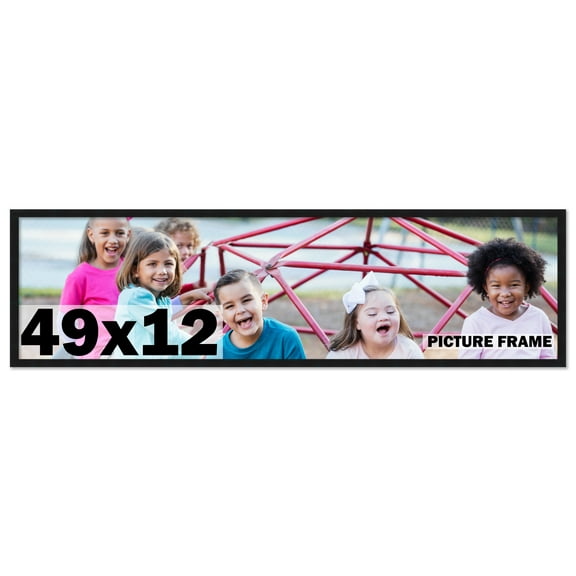 49x12 Frame Black Solid Wood Picture Frame | 0.75 Inch Moulding Width | Includes UV Acrylic