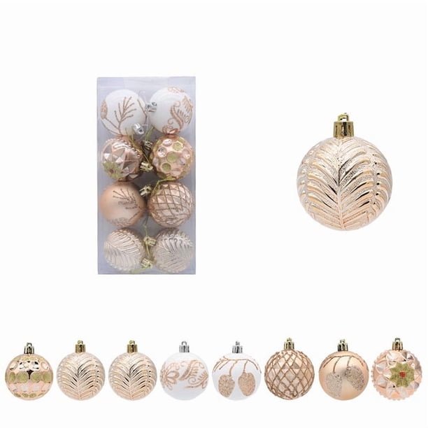 Pack de 8 adornos para baile de Navidad | Esferas decorativas de plástico pintadas de 6 cm • Variedad colgante de árbol navideño rojo dorado verde con múltiples patrones | Decoración navideña