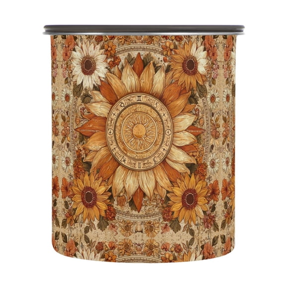900ml Stainless Steel Food Storage Containers Decorative Sun Design Airtight Kitchen Canisters with Vacuum Lid for Coffee Tea Flour Sugar Grains