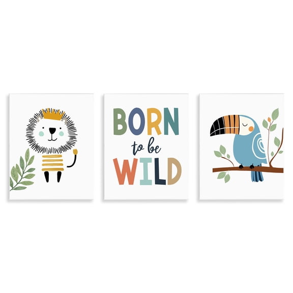 Stupell Industries Born to Be Wild with Animals Animals Painting Unframed Art Print Wall Art, 11 x 14, Set of 3