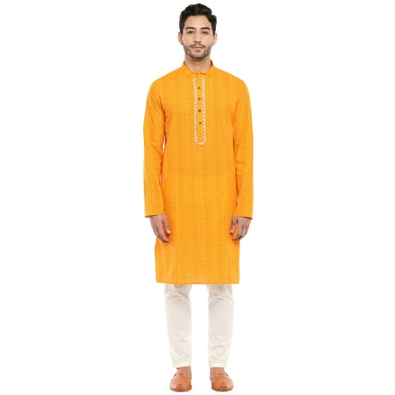 In-Sattva Men's Mandarin Collar Indian Kurta Tunic with Hand-Embroidered Placket