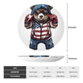 thumbnail image 2 of Salouo Patriotic Boxing Bear Art Pattern Bone China Decorative Plate,Holiday Decor Decorative Ceramic Plates with Stand Elegant Home DéCor for Hallway/Living Room/Bedroom-6in, 2 of 6