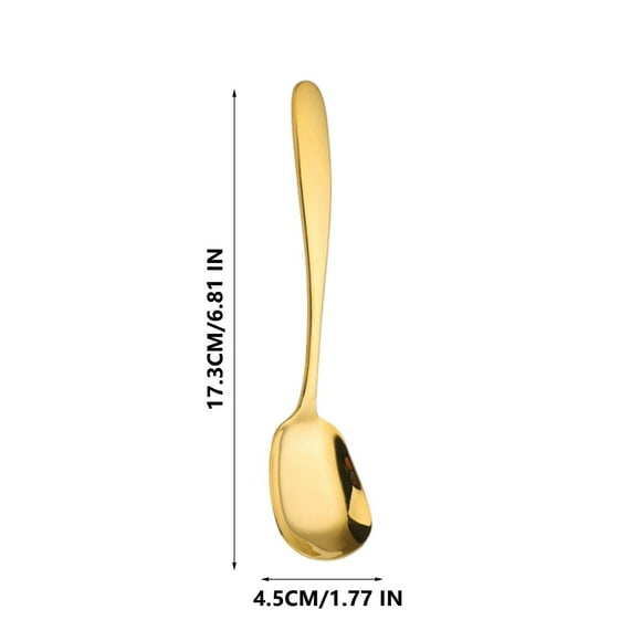 Stainless Steel Spoon Gold Stainless Steel Square Head Flat Bottom Spoon Medium Size Thickened Household Dining Spoon(1Pcs) Rkxzt
