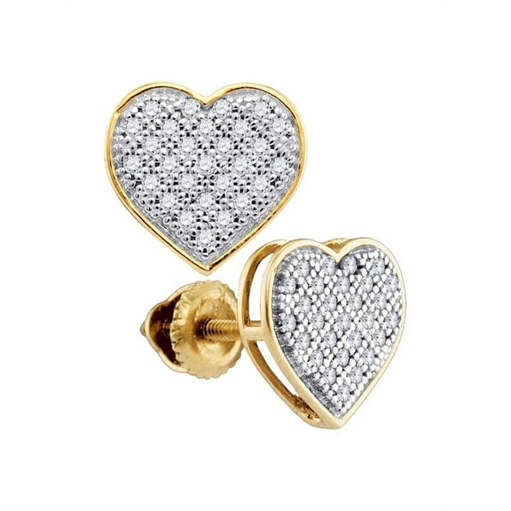 10K Yellow Gold Diamond Heart Fine Screwback Earrings 1/6 Ctw.