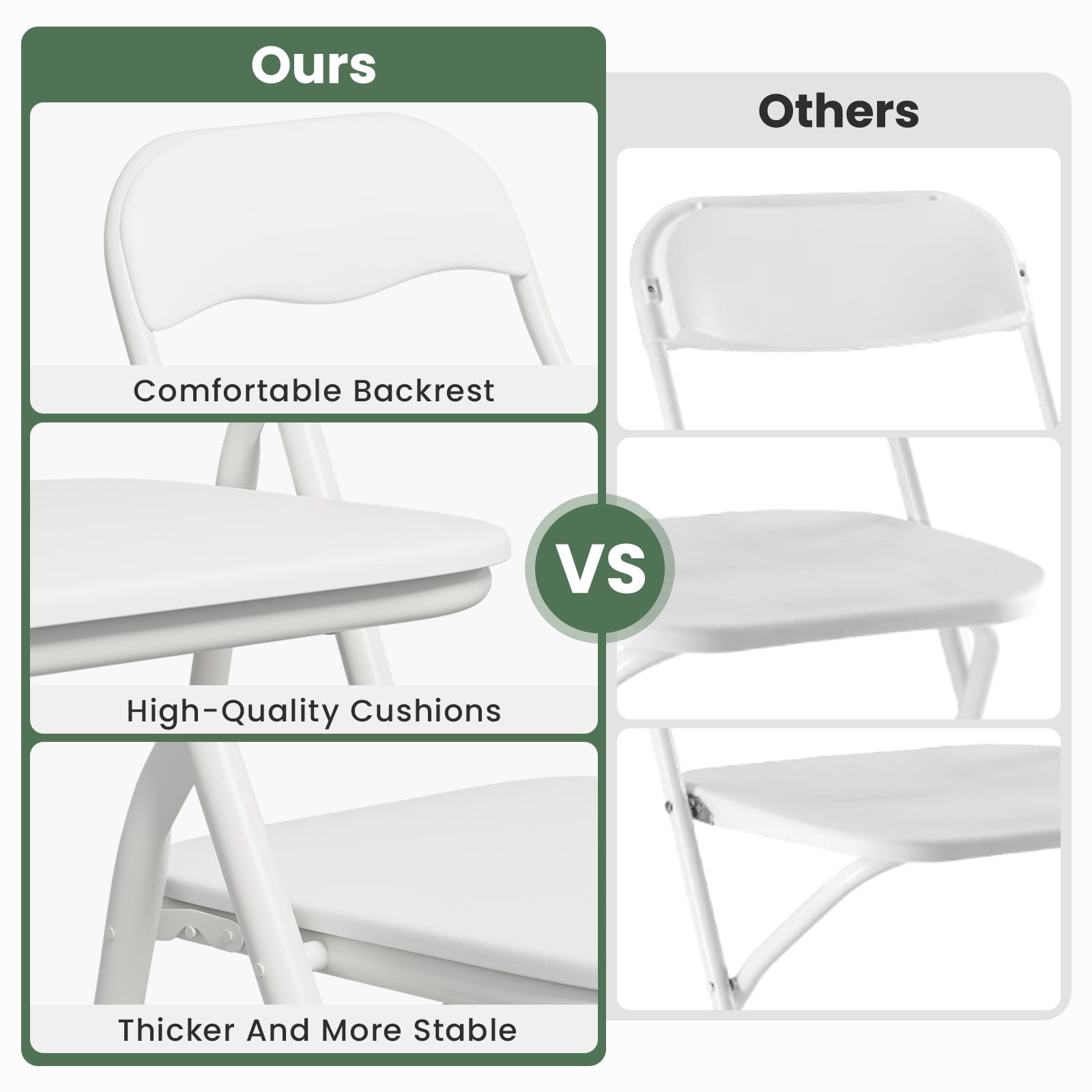 Gelloan 6 Pack Folding Chairs, Indoor Outdoor Portable Stackable Commercial Leather Padded Seat，Wedding Chairs with Metal Frame Home Office Party Use,White