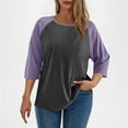 thumbnail image 3 of Fanxing Raglan Sleeve Tops for Women 3/4 Sleeve T Shirts Casual Baseball Tees Loose Fit Round Tunic Blouse Purple,XXL, 3 of 8