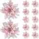 thumbnail image 2 of 14,5 cm, 5 piezas, rosa, plata, simulación de flores navideñas, árbol de Navidad, flores falsas, bricolaje, decoración navideña para el hogar, corona, regalo de Navidad, 2 of 5