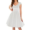 thumbnail image 2 of Vestido elegante de mujer con cuello en V y corte en A - Manga corta, cintura entallada, color liso, versátil para informal/trabajo - Mezcla de poliéster, 2 of 6