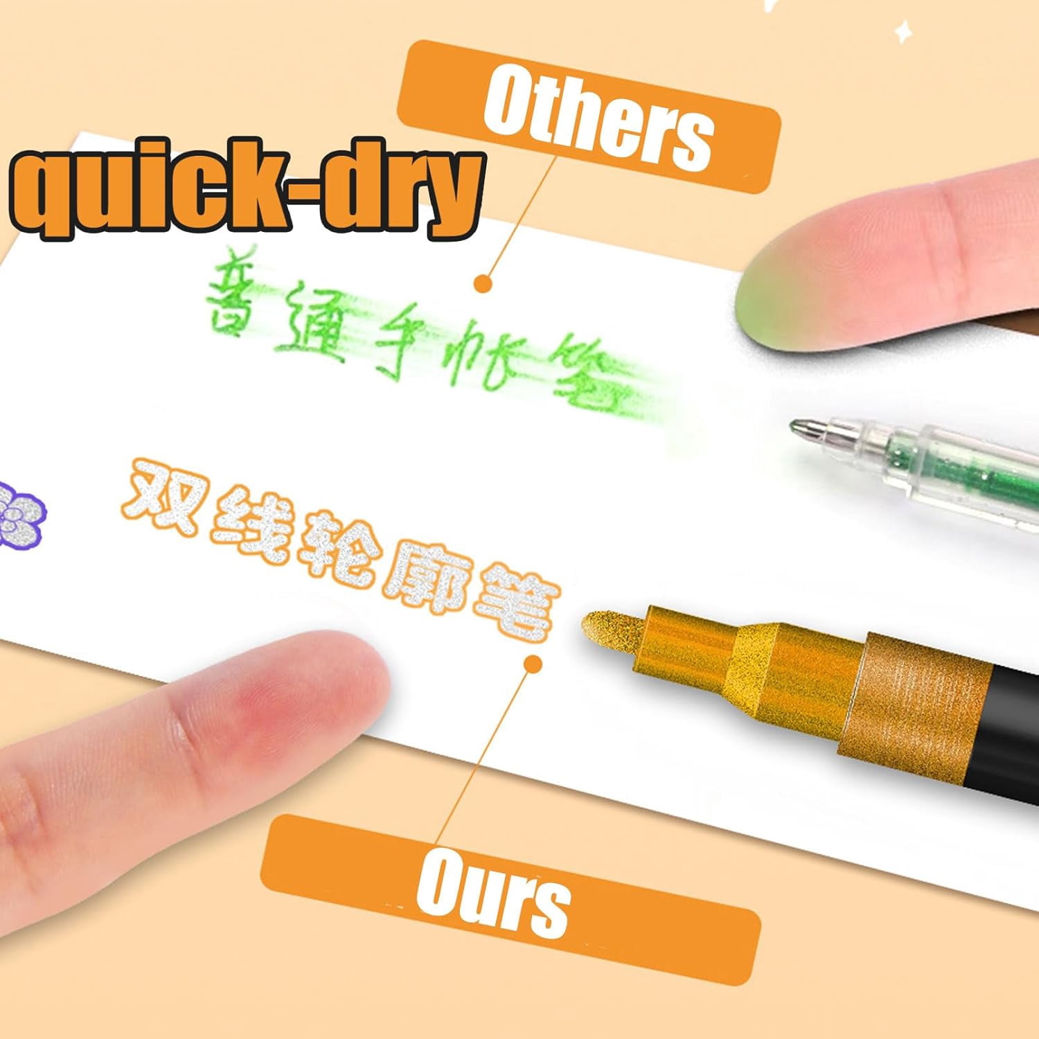 Dual Line Outline Markers Metallic Glitter, Self Outlining Pens with 2–3mm Tips, Waterproof Art Markers for Drawing Lettering Journaling Crafts Students DIY (K)
