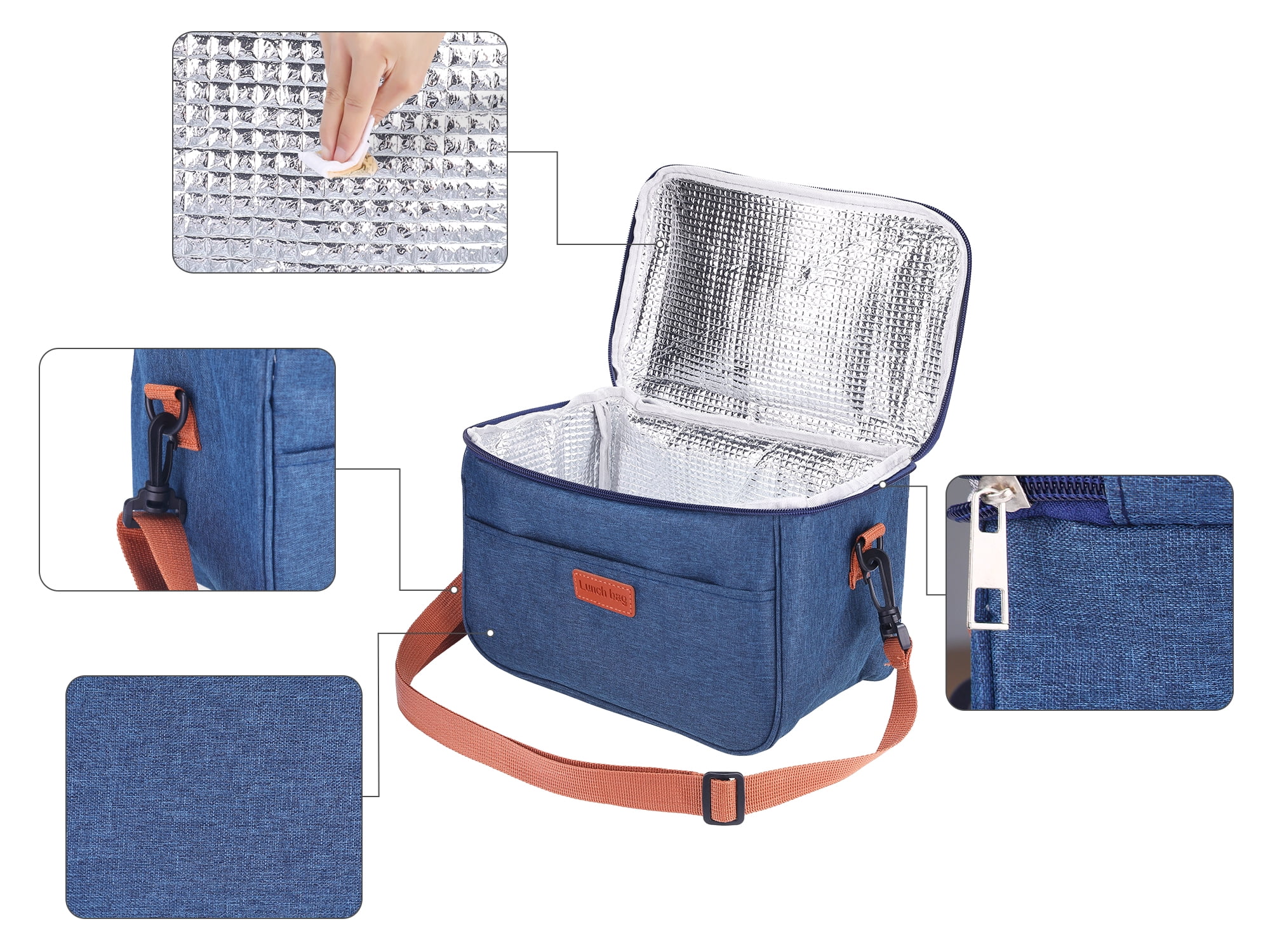 Unique Bargains Insulated Lunch Bag for Office Picnic Navy Blue