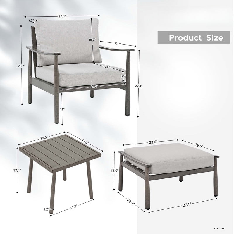 5-Piece Aluminum Patio Conversation Set, Patio Furniture Set with Rope Back Armchairs & Ottomans with 4" Cushions