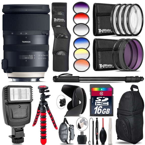 Tamron 24-70mm VC G2 for Nikon + Flash + Color Filter Set - 16GB Accessory Kit (International Version)