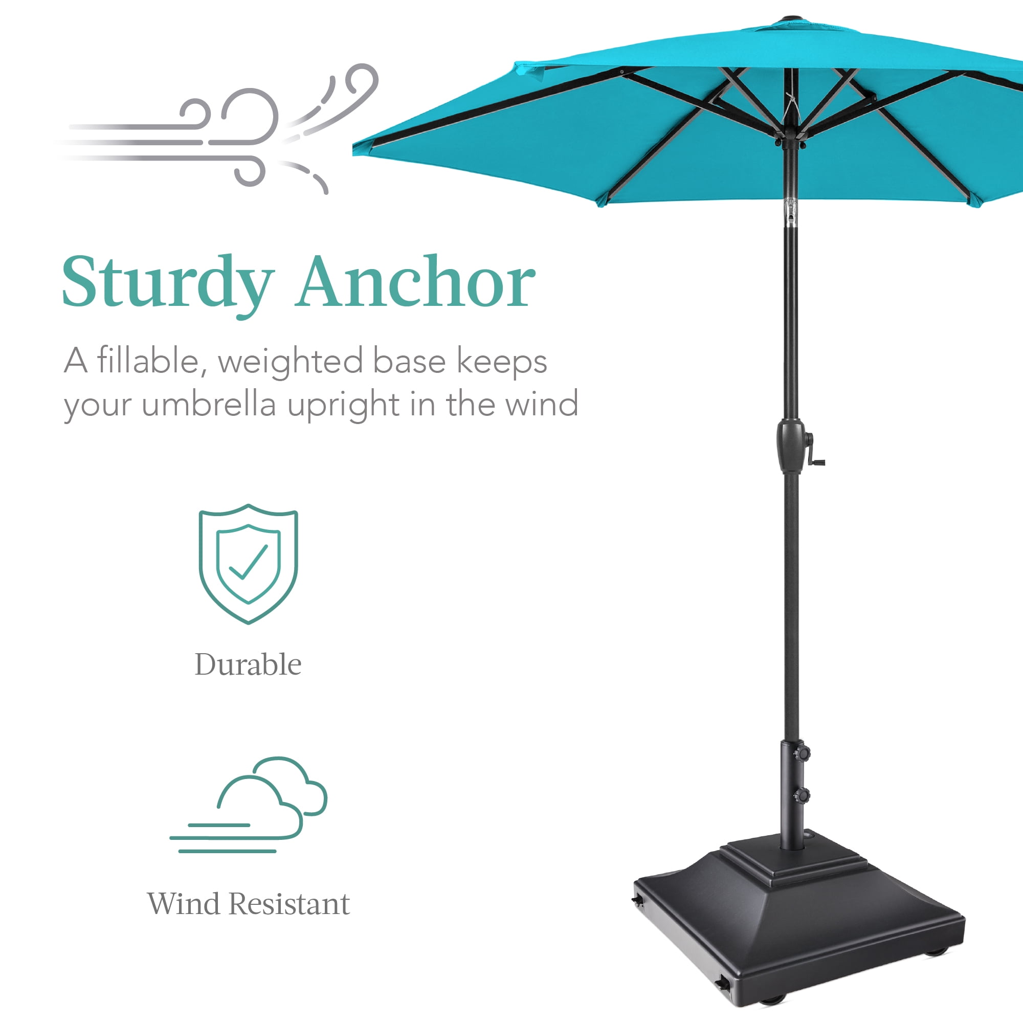 Best Choice Products Mobile Umbrella Base, Fillable Heavy-Duty Market Stand w/4 Wheels, 2 Locks, 120lb Capacity - Black