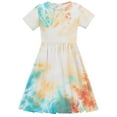 thumbnail image 6 of MKOSPLRT Casual Summer Dresses for Girl Short Sleeve Twirly Skater Dress Crew Neck Swing Pleated Dress Tie Dye A Line Dresses 4-14Y, 6 of 7