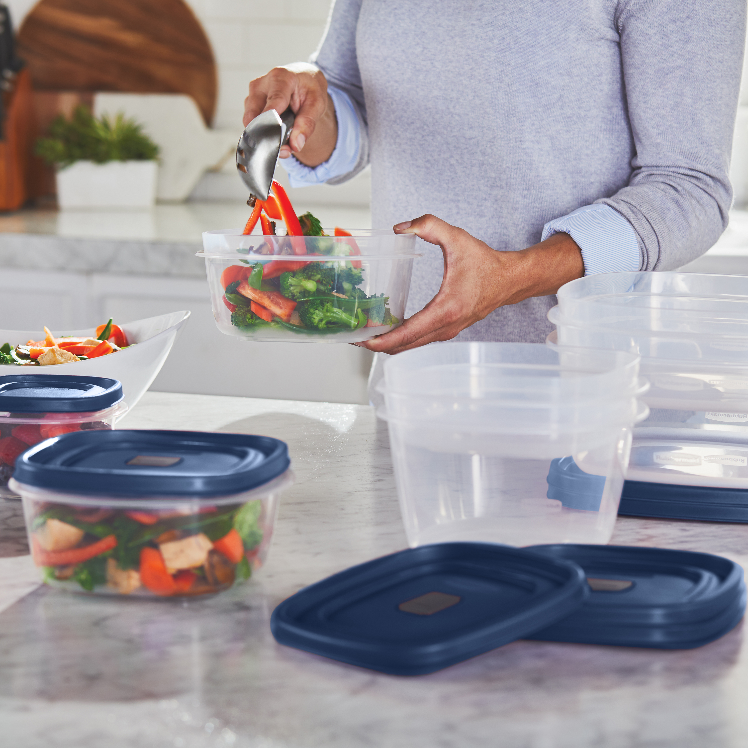 Rubbermaid EasyFindLids Variety Set of 13 Vented Plastic Food Storage Containers with Navy Lids (26 Pieces Total) - image 2 of 7