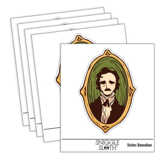 Edgar Allen Poe Vintage Victorian Portrait Car Window Bumper Water Bottle Phone Tablet Laptop Waterproof Vinyl Decal Sticker Set 5-Pack - Gloss Finish - 2.0"