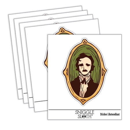 Edgar Allen Poe Vintage Victorian Portrait Car Window Bumper Water Bottle Phone Tablet Laptop Waterproof Vinyl Decal Sticker Set 5-Pack - Gloss Finish - 2.0"